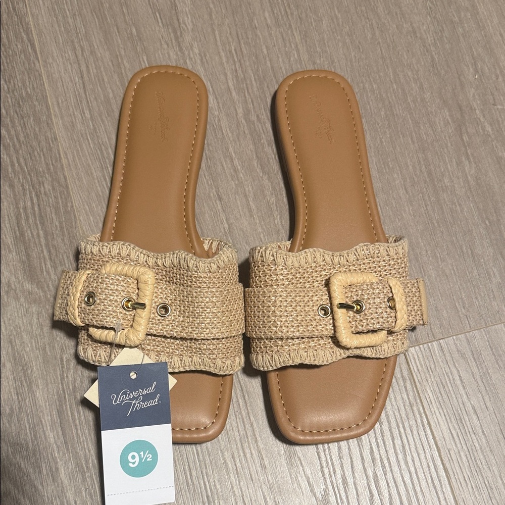 Universal Thread Women's Woven Tan Slide Sandals